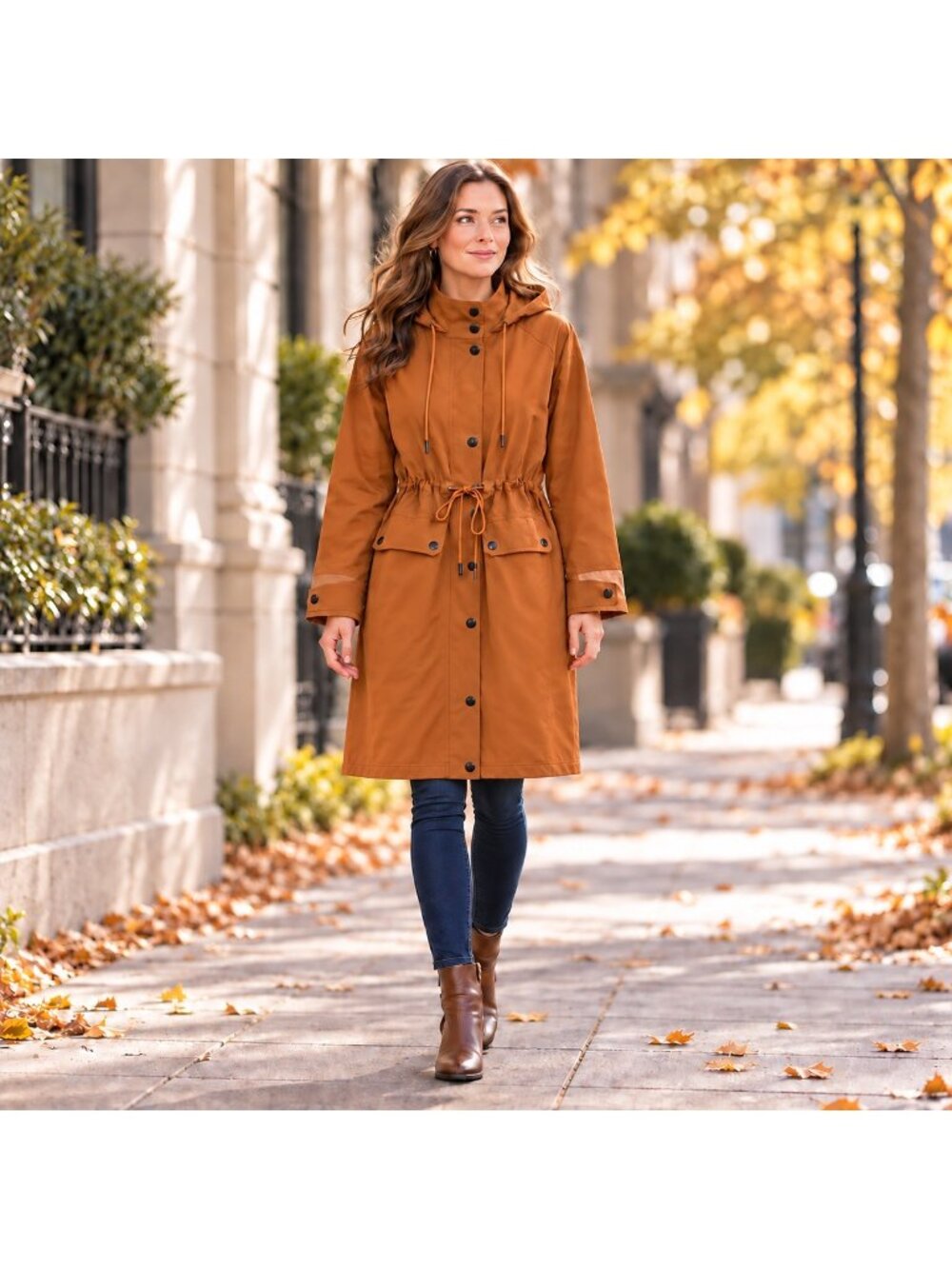 Avec Les Filles GUC Rust Hooded Long Utility Anorak Coat Size L